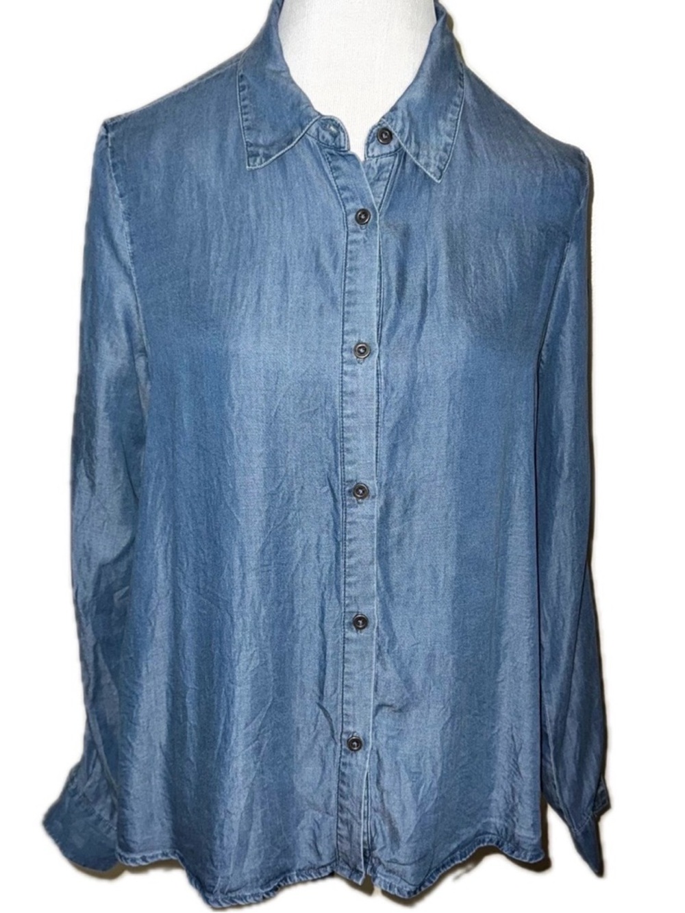 Denim Blue Lace-Up Long Sleeve Button Up Shirt, Sz Lg